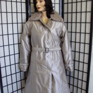 SHOWROOM NEW LIGHT SILVER RAINCOAT W/RABBIT FUR LINING WOMEN WOMAN SIZE 4
