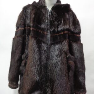 SHOWROOM NEW BROWN BEAVER & SHEARED BEAVER FUR JACKET WOMEN WOMAN SZ 10-12 HOOD
