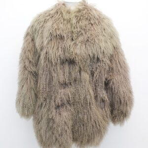 MINT BEIGE CURLY LAMB FUR JACKET COAT WOMEN WOMAN SIZE 12-14 LARGE DISCOLORED