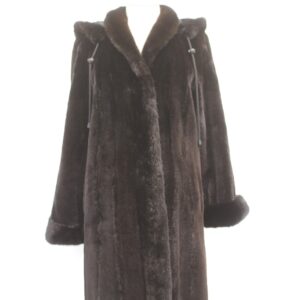 EXCELLENT SHEARED DARK RANCH MINK FUR REVERSIBLE COAT WOMEN WOMAN SIZE 6 W/HOOD