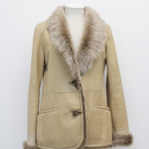 Mint Beige Sheepskin Shearling Lamb Fur Coat Jacket Women Woman Size 2-4 Petite