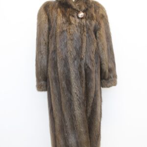 EXCELLENT BROWN LONG HAIRED BEAVER FUR COAT JACKET WOMEN WOMAN SIZE 6 SMALL