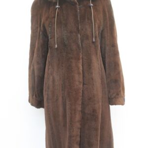 EXCELLENT BROWN SHEARED MINK & FOX FUR COAT JACKET WOMEN WOMAN SIZE 6-8 W/HOOD