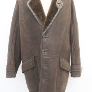 EXCELLENT BROWN SHEEPSKIN SHEARLING LAMB FUR COAT JACKET MEN MAN SIZE 44-46