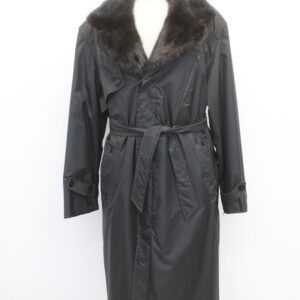 EXCELLENT BLACK SHEARED RABBIT & MUSKRAT FUR RAINCOAT COAT MEN MAN SIZE 40-42