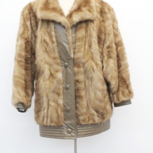EXCELLENT CANADIAN PASTEL MINK FUR & LEATHER COAT JACKET WOMEN WOMAN SIZE 8 M