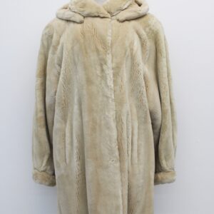EXCELLENT BEIGE SHEARED BEAVER FUR COAT JACKET WOMEN WOMAN SIZE 14-16 L-XL HOOD