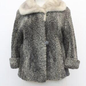 SCRAP ITEM: GRAY CURLY LAMB & MINK FUR COAT JACKET SIZE N/A ARTS & CRAFTS
