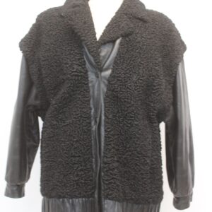 EXCELLENT BLACK CURLY LAMB FUR & LEATHER JACKET COAT WOMEN WOMAN SIZE 8 MEDIUM