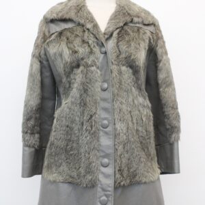 MINT GRAY GOAT FUR & LEATHER COAT JACKET WOMEN WOMAN SIZE 2-4 PETITE