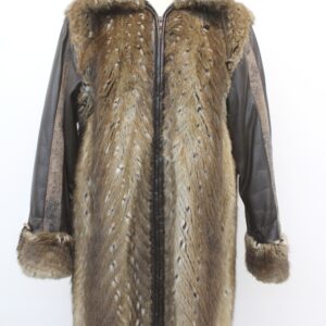 EXCELLENT MUSKRAT MINK FUR & LEATHER COAT JACKET WOMEN WOMAN SIZE 6 SMALL W/HOOD