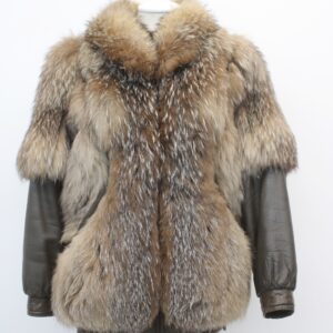 MINT CRYSTAL FOX FUR & LEATHER COAT JACKET WOMEN WOMAN SIZE 4 SMALL