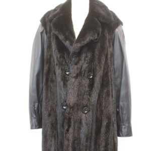 EXCELLENT BLACK MINK FUR & LEATHER COAT JACKET MEN MAN SIZE 52