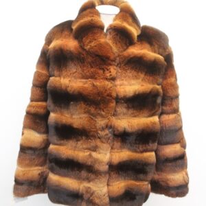SHOWROOM ORANGE/BROWN GENUINE RANCH CHINCHILLA FUR COAT JACKET WOMEN WOMAN SZ 4