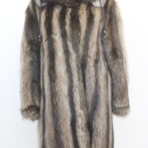 EXCELLENT RACCOON RACOON FUR COAT JACKET W/ HOOD & FOX TRIM WOMEN WOMAN SIZE 4