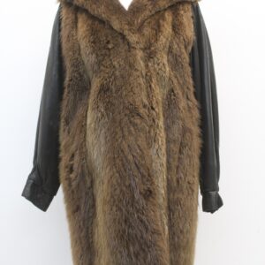 SCRAP ITEM: BROWN BEAVER FUR & LEATHER COAT JACKET WOMEN WOMAN SIZE N/A