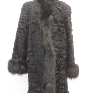 MINT BLACK CURLY LAMB & FOX FUR COAT JACKET WOMEN WOMAN SIZE 6 SMALL