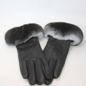 BRAND NEW BLACK LEATHER & CHINCHILLA FUR GLOVES WOMEN WOMAN SIZE 7.5