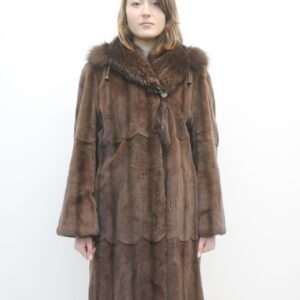 EXCELLENT BROWN SHEARED KOLINSKY & FOX FUR COAT WOMEN SIZE 10-12 W/HOOD