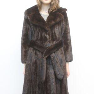 EXCELLENT CANADIAN DARK RANCH MINK FUR COAT W/BELT WOMEN SIZE 2 PETITE