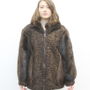 SHOWROOM NEW BROWN BEAVER & LAMB FUR JACKET WOMEN SIZE 6-8 SMALL-MEDIUM
