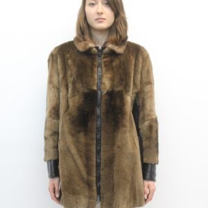 EXCELLENT SHEARED RACCOON & LEATHER FUR COAT WOMEN SIZE 8 MEDIUM