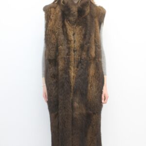 EXCELLENT BROWN OPOSSUM FUR LONG VEST LINING WOMEN SIZE 10-12 M-L