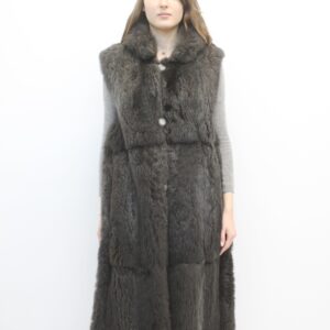 MINT GRAY OPOSSUM FUR LONG VEST/LINING WOMEN SIZE 8 MEDIUM