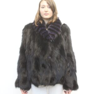 BRAND NEW BLACK & PURPLE FOX FUR JACKET WOMEN SIZE 8-10 MEDIUM