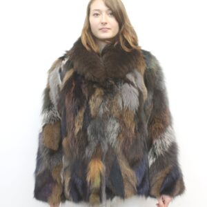 BRAND NEW BROWN/GRAY MULTI COLOR FOX FUR JACKET WOMEN SIZE 6-8 SMALL-MEDIUM