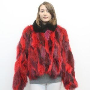 BRAND NEW RED MULTI COLOR FOX FUR JACKET WOMEN SIZE 6 SMALL