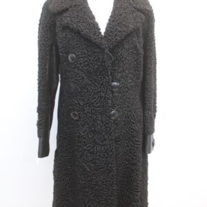 SCRAP ITEM:  BLACK CURLY LAMB & LEATHER FUR COAT WOMEN SIZE N/A