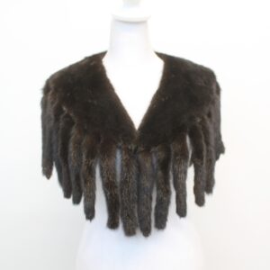 EXCELLENT DARK RANCH MINK FUR SHAWL COLLAR WRAP W/ FRINGES SIZE 28" X 5"