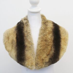 EXCELLENT BEIGE/BROWN REX RABBIT FUR SHAWL COLLAR WRAP SIZE 32" X 5.5"